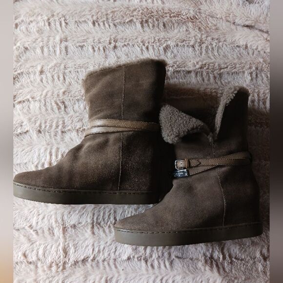 Coach Dark Brown Suede Shearling-Lined Ankle Booties - Size 8 - Picture 3 of 8